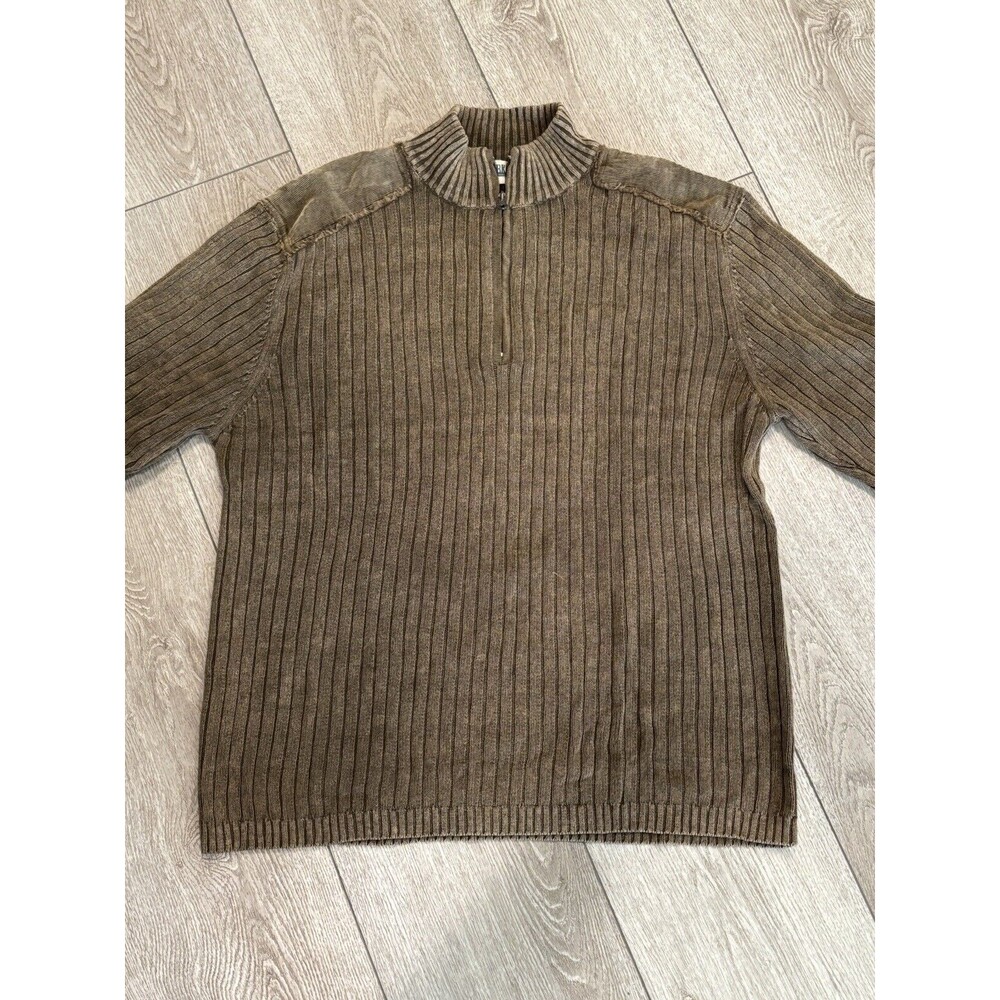 Buckle BKE Mens XXL 2XL Half Zip Pullover Patched Distressed Sweater Brown